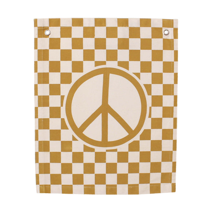 Checkered Peace Sign Canvas Banner