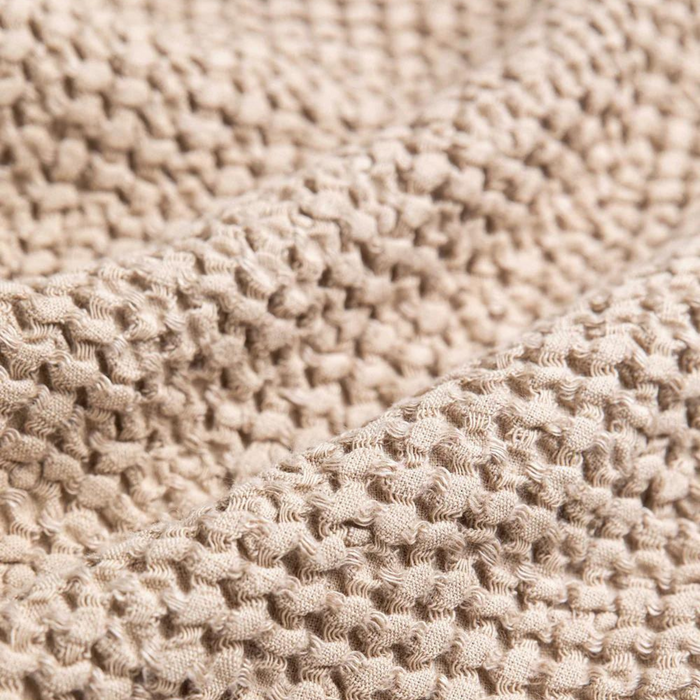 Close up of waffle towel in taupe