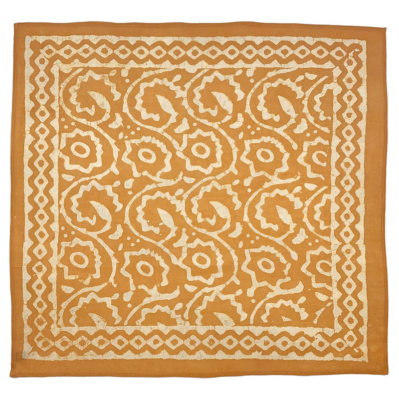 Block Printed Bandana - Golden Yellow Floral Vines Prnt