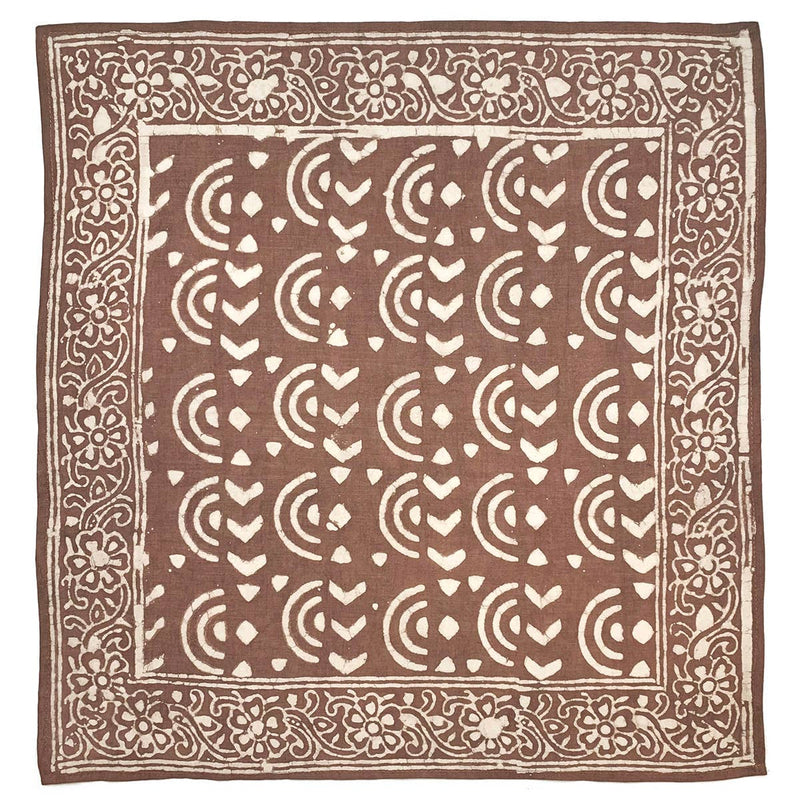 Block Printed Bandana - Light Brown Round and Triangle Lines