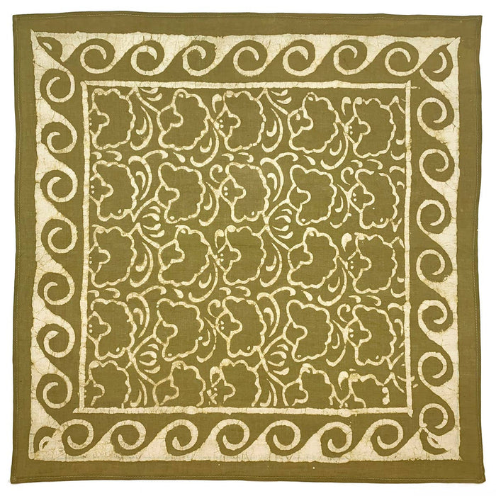 Block Printed Bandana - Olive Green Floral and Waves