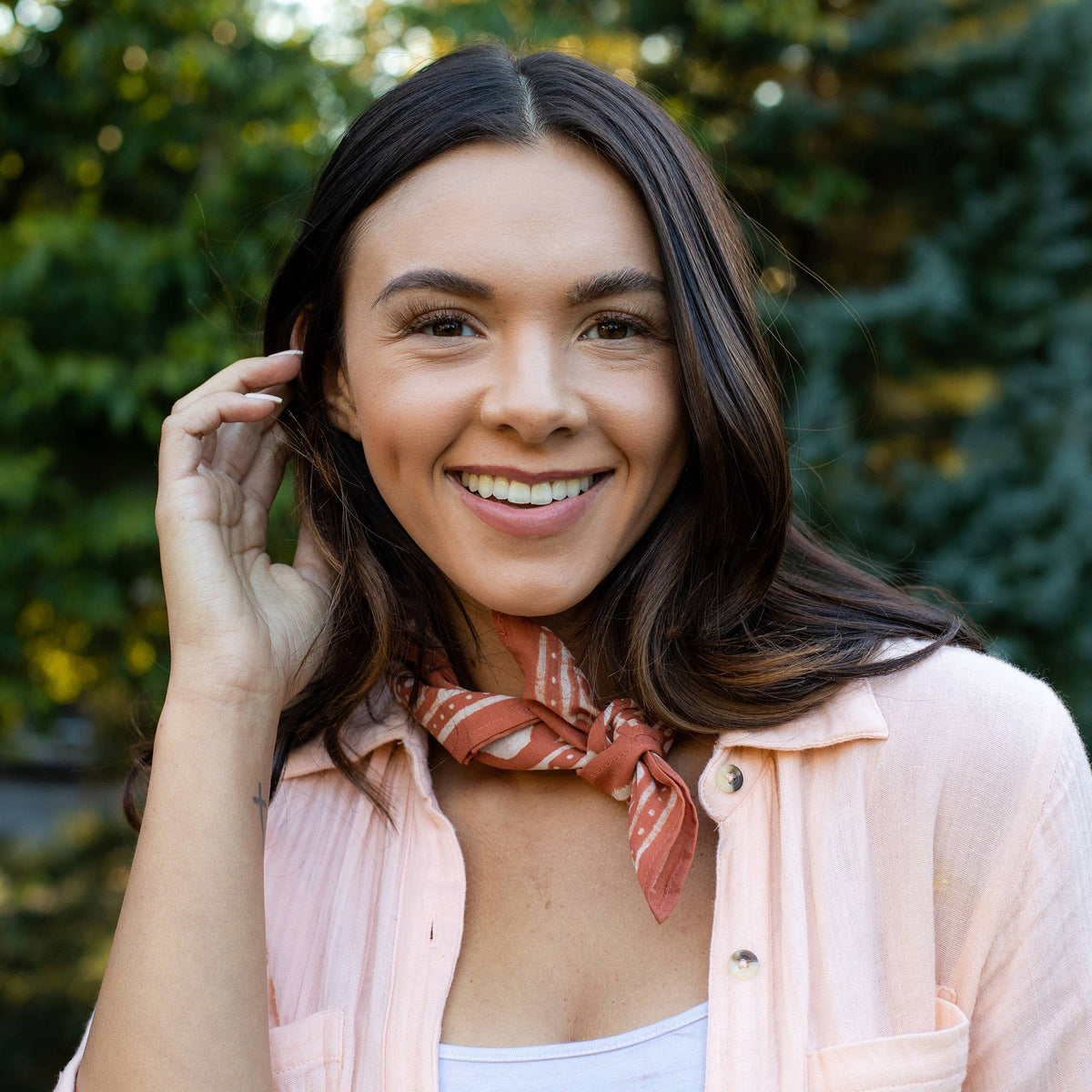 Block Printed Bandana - Burnt Orange Tile Grid Print