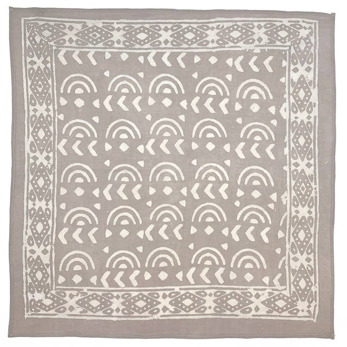 Block Printed Bandana - Taupe Gray Geometric Lines