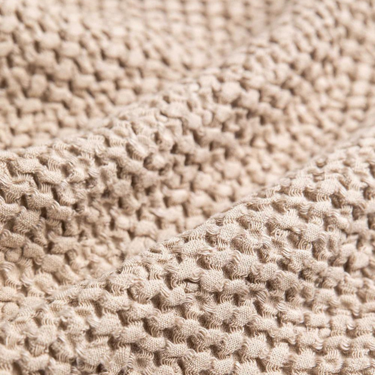 Close up of waffle towel in taupe